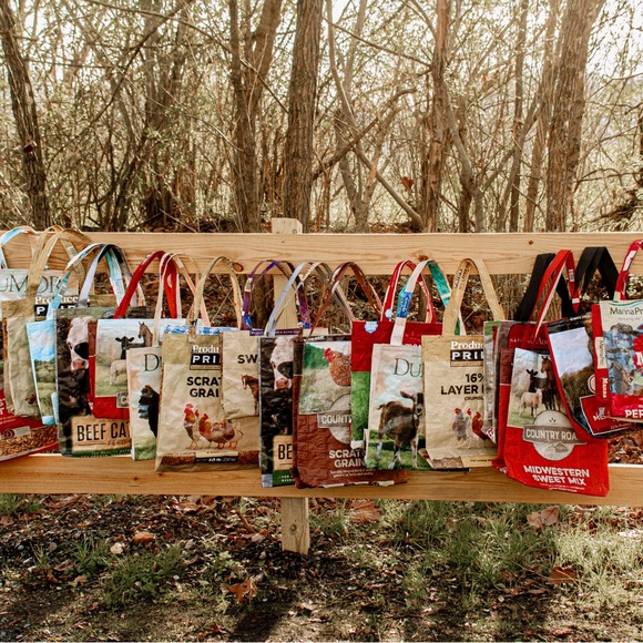 Recycled Feed Sack Farm Bag Tote - Picture 2 of 3
